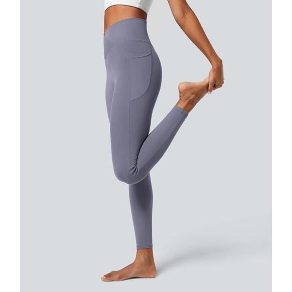 Halara Softlyzero Crossover Pocket 7/8 Leggings Light Gray Violet S NEW/NWT!! - Picture 4 of 14